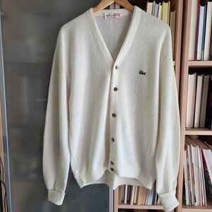 Vintage Izod Lacoste Cardigan Sweater Mens XL Off White Cream Orlon USA Made